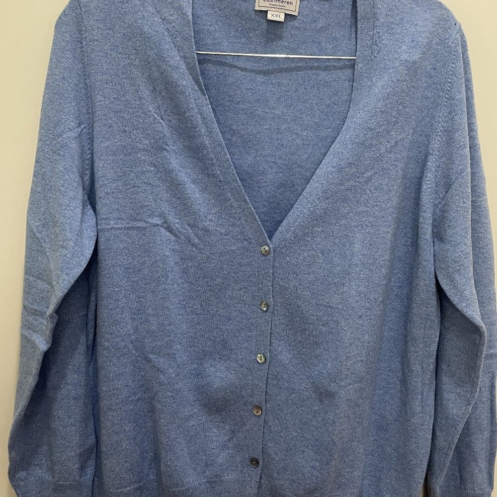 Baby BlueWomen's 100% Pure Cashmere Button Front Long Sleeve V Neck Cardigan XXL